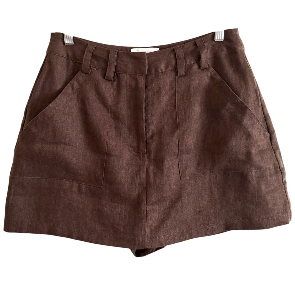 Dissh Eva Linen Mini Skort Short Chocolate Brown Pockets Size US 6 AUS 10